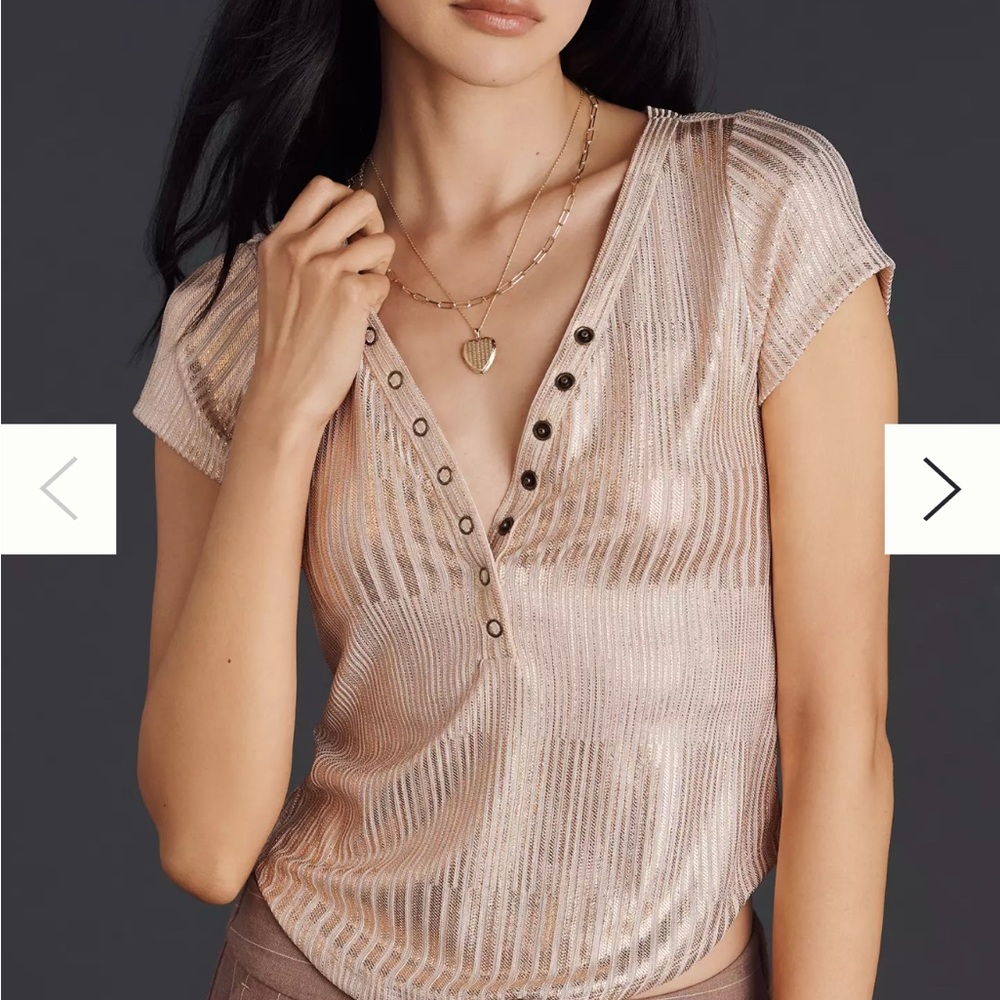 NWT Metallic Striped Short Sleeve Top